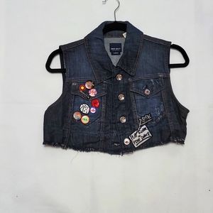 MISS SIXTY  LARGE CROP INDIGO  DENIM BUTTON DETAIL VEST